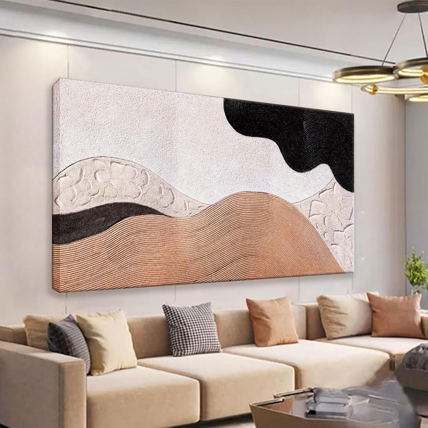 Suconvng Large Abstract Wall Art For Living Room Brown Canvas Art Wall Decor Picture Painting Black Abstract Art Maximalist Artwork For Bedroom Dinning Room Modern Home Wall Decor 29x58 In