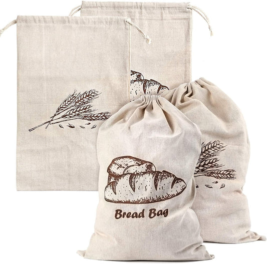 Bread Bags, 2-Packs Linen Bun Bags for Homemade Container, 17.3×11.6 Inches Unbleached&Reusable Loaf&Baguette Storage,Natural Large Storage for Artisan Roll,With 2 pieces Bread Clips
