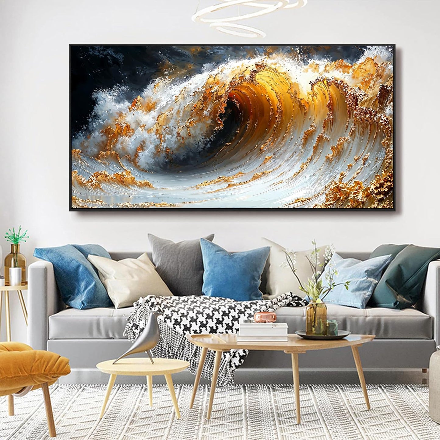Canvas Wall Art Decor Large Wall Art for Living Room Large Framed Artwork for Walls Modern Abstract Wall Art Prints Gold Wave Wall Art Pictures Art Work for Wall Decor Bedroom Office Decor 29" X 59"