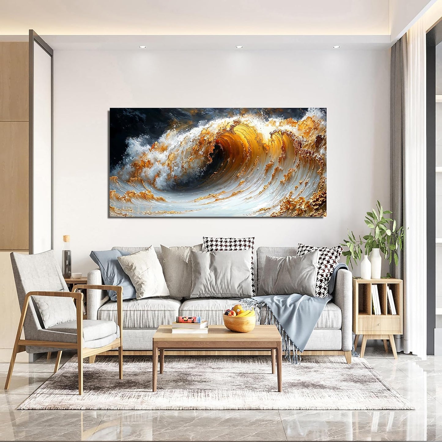 Canvas Wall Art Decor Large Artwork for Walls Wall Art Pictures for Living Room Art Work for Wall Decor Gold Wave Wall Art Prints Modern Abstract Wall Art Kitchen Bedroom Office Decor 20" X 40"