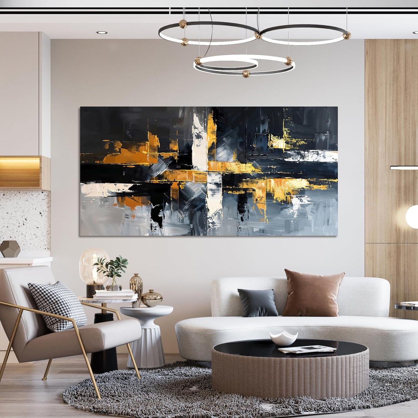 Abstract Canvas Wall Art Decor Modern Wall Art for Living Room Black and White Wall Art Prints Gold Artwork for Walls Modern Abstract Art Abstract Canvas Art Wall Decor Bedroom Office Decor 20" X 40"