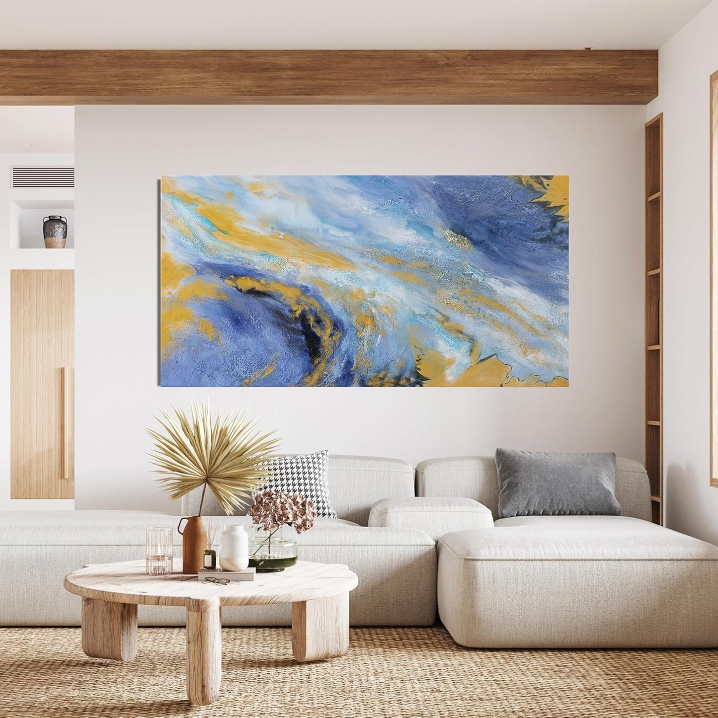 Canvas Wall Art Decor Large Blue Gold Wall Art Prints Modern Abstract Wall Art for Living Room Abstract Canvas Art Wall Decor Large Artwork for Walls Decorations Bedroom Office Decor 29" X 58"