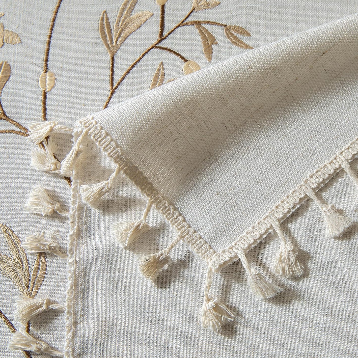 Oubonun Cotton Linen Rectangular Tablecloth - Wrinkle Resistant & Waterproof - Machine Washable Table Cloth with Tassels for Kitchen & Dining, 55''x120'', 10-12 Seats