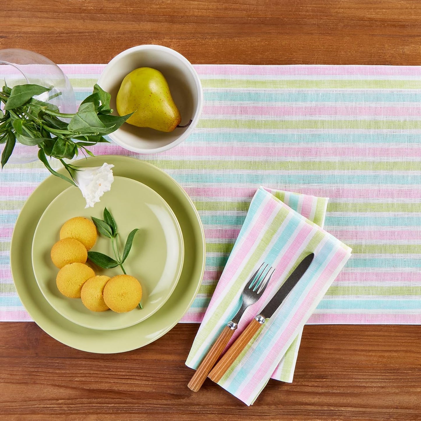 Solino Home Linen Table Runner 90 Inches Long - 100% Pure Linen Multicolor Palm Beach Stripe Table Runner 14 x 90 Inch for Dining