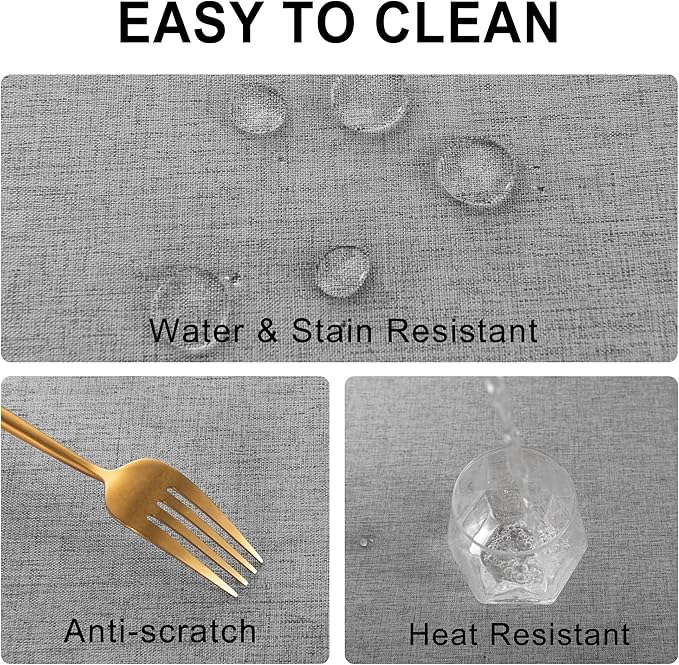 DWCN Rectangle Faux Linen Tablecloth - Textured Waterproof Spill-Proof Wrinkle and Stain Resistant Table Cloth Decorative Fabric Farmhouse Table Cover for Kitchen Dining Party, 60 x 102 Inch, Grey