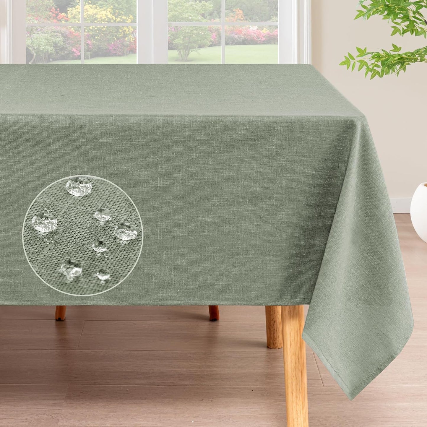 H.VERSAILTEX Linen Table Cloths Rectangle 60 x 120 Inch Premium Tablecloth Spill-Proof Waterproof Table Cover for Dining Buffet Feature Extra Soft and Thick Fabric Wrinkle Free, Sage