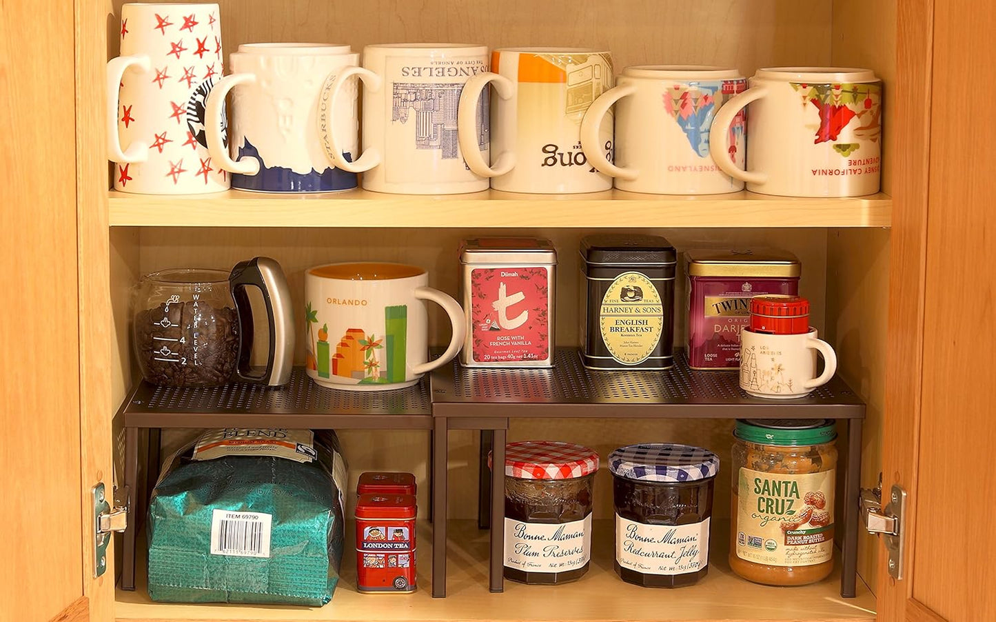 Simple Houseware Metal Top Expandable Stackable Kitchen Cabinet and Counter Shelf Organizer, Bronze