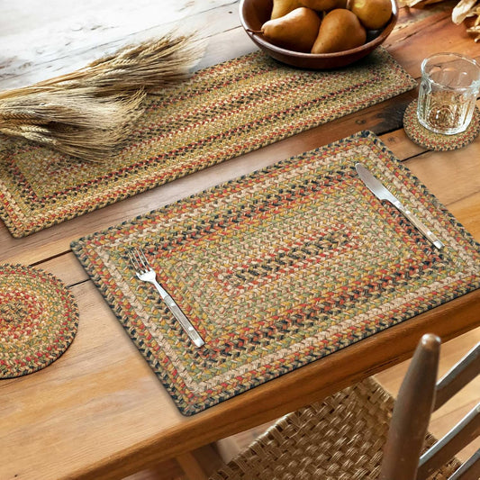 Homespice Kingston Jute Braided Short Table Runner, Warm Country Decor, Set of 2, Multicolor Rectangle 8x28 - Rich Colors, Easy to Clean, Durable and Protects Furniture
