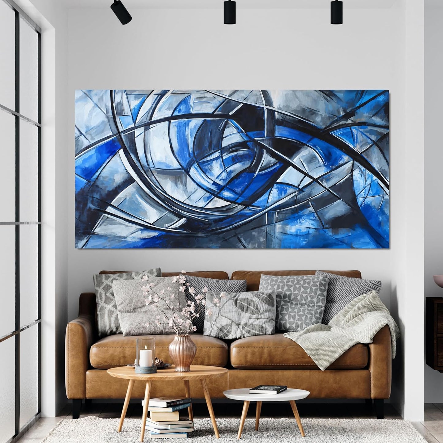 Abstract Wall Art Decor Wall Art Pictures for Living Room Abstract Canvas Art Wall Decor Modern Blue Wall Art Prints Artwork for Walls Black and White Wall Art Decorations Home Office Decor 20" X 40"