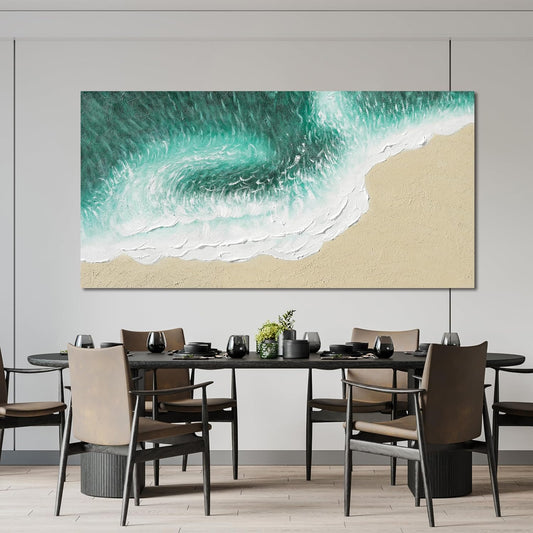 Canvas Wall Art Decor Modern Green Wall Art for Living Room Large Coastal Beach Wall Art Prints White Canvas Art Wall Decor Nature Landscape Artwork for Walls Kitchen Bedroom Office Wall Art Decor 24"X48"