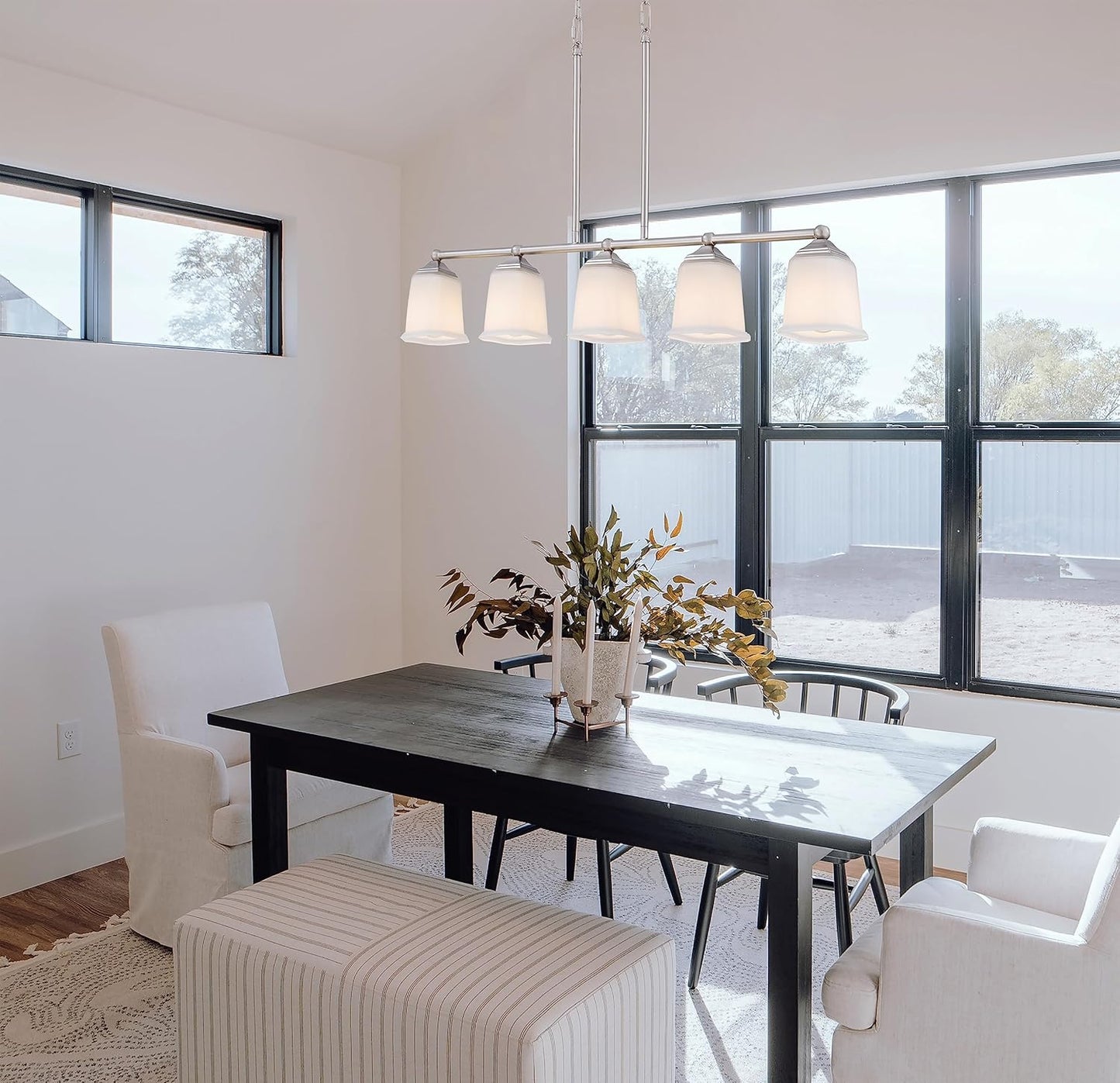 Nox Vintage 5-Light Chandelier Island Pendant Light with Brushed Nickel White Glass for Dining Room, Kitchen Island, Industrial, Vintage Decor