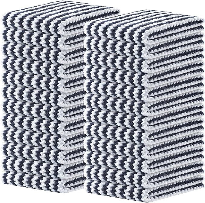 Homaxy Kitchen Towels(24 Pack, 10 x 20 inches), Ultra Soft and Absorbent Dish Towels, Reusable Fast Drying Microfiber Cleaning Cloth, Coral Velvet Wave Design No-lint, Dark Grey