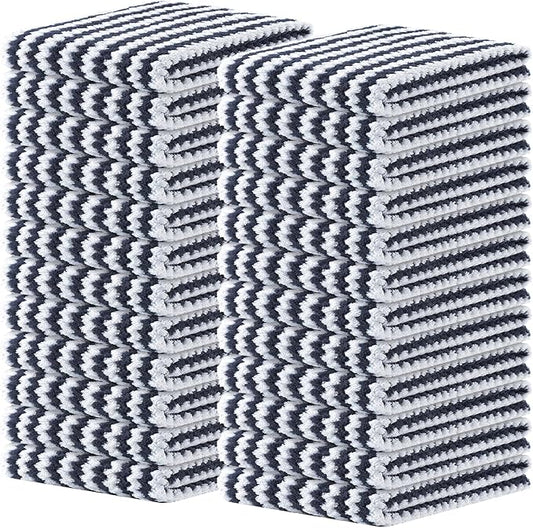 Homaxy Kitchen Towels(24 Pack, 10 x 20 inches), Ultra Soft and Absorbent Dish Towels, Reusable Fast Drying Microfiber Cleaning Cloth, Coral Velvet Wave Design No-lint, Dark Grey