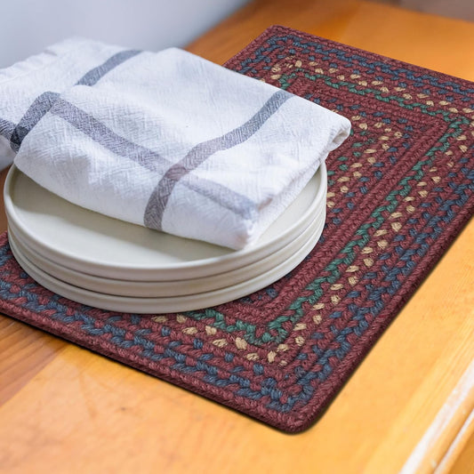 Jamestown Jute Braided Placemats for Table, Set of 4-10x15, Rectangle, Burgundy - Vibrant Colors, Durable, Easy to Clean and Protects Furniture