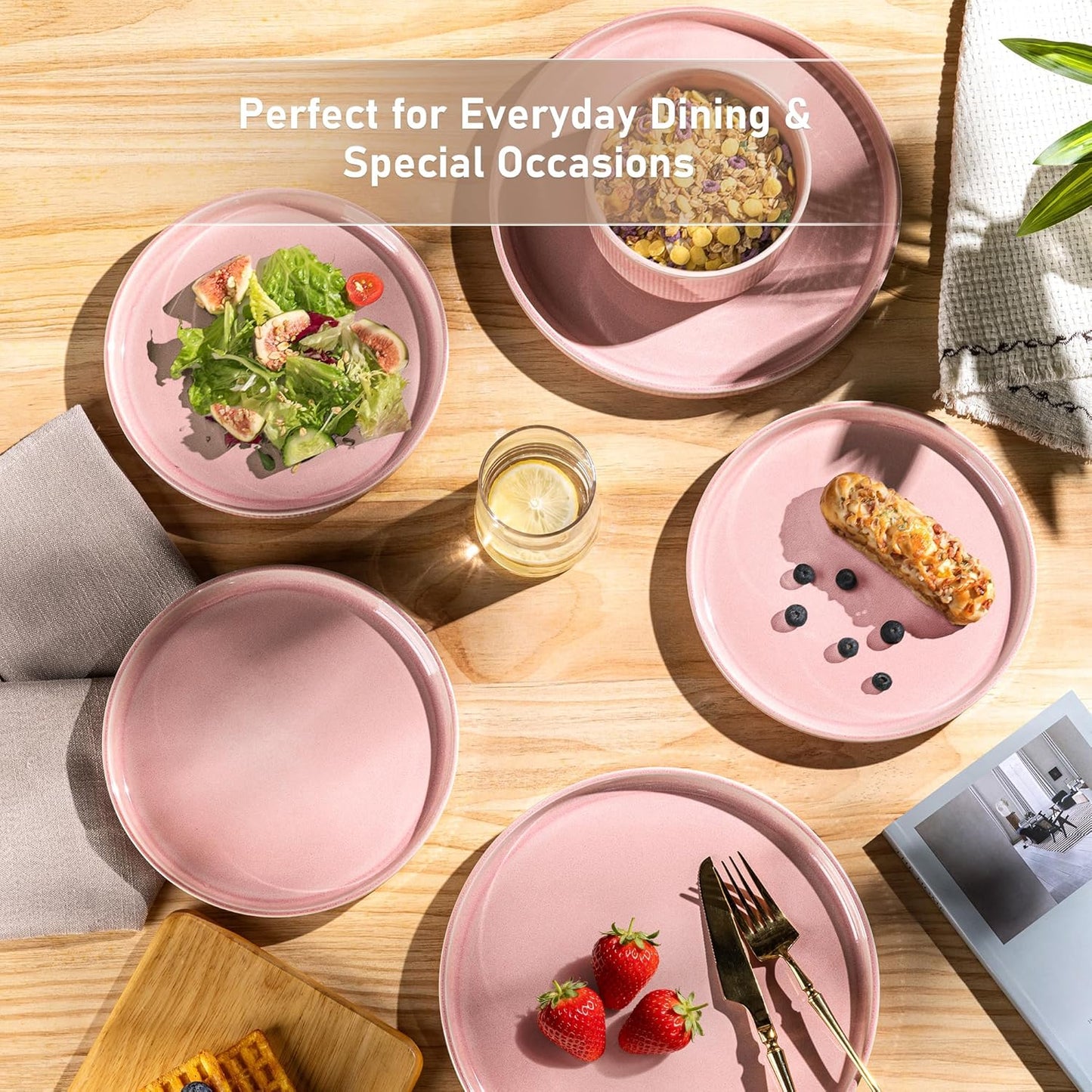 GBHOME Stoneware Dinnerware Sets for 4,Round Reactive Glaze Ceramic Plates and Bowls Set,Highly Scratch Resistant | Dishwasher & Microwave Safe Dishes Set,Service for 4(12Pcs)