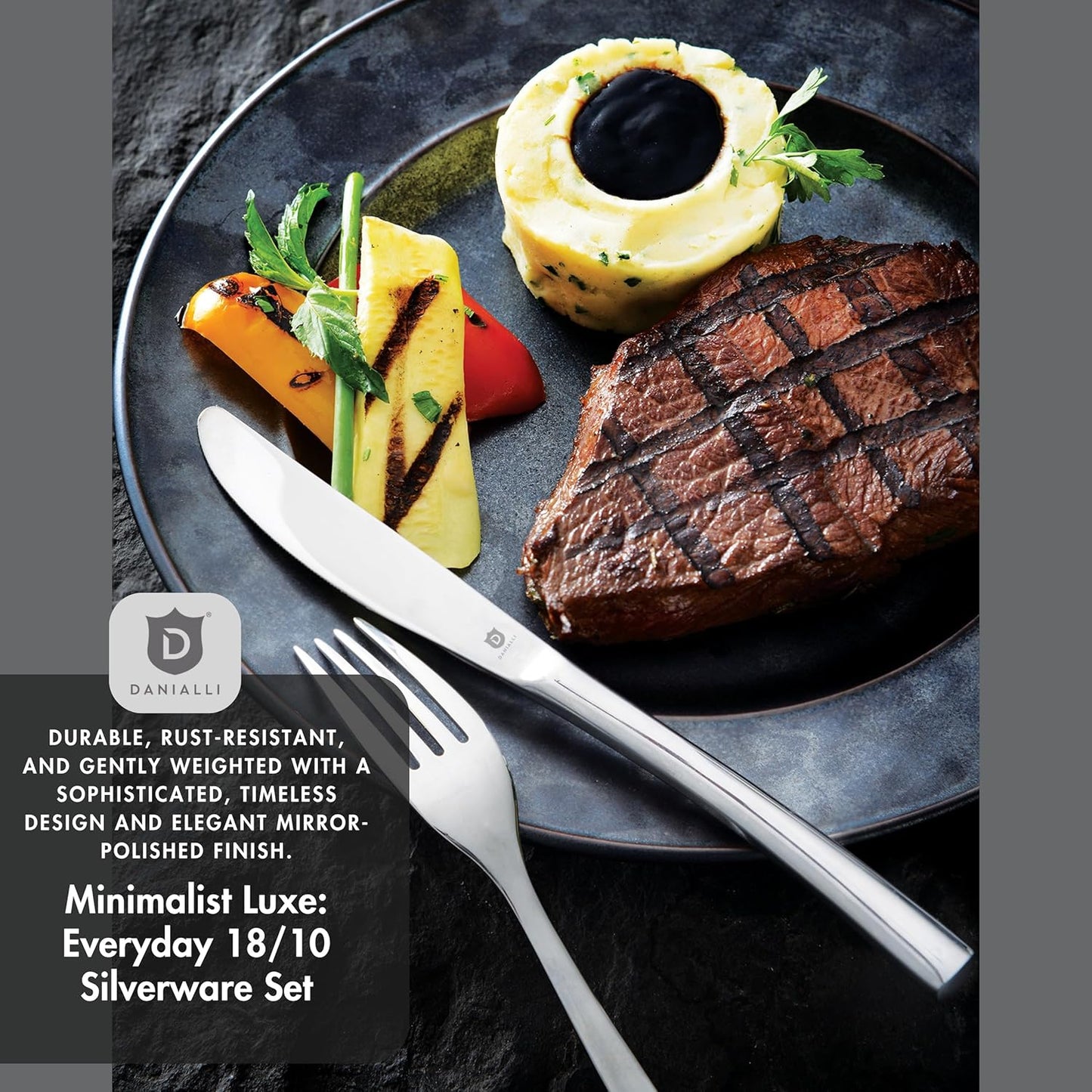 Modern Sleek Silverware Set - 18/10 Stainless Steel Flatware Set for Elegant Dining - Dishwasher Safe Cutlery Set -Built to Last Commitment (60-Piece)