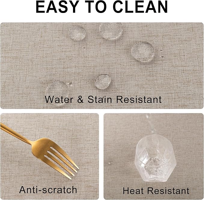 DWCN Rectangle Faux Linen Tablecloth - Textured Waterproof Spill-Proof Wrinkle and Stain Resistant Table Cloth Decorative Fabric Farmhouse Table Cover for Kitchen Dining Party, 60 x 102 Inch, Stone