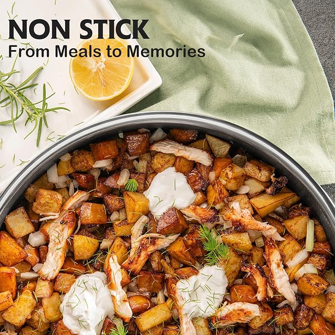 Frying Pans Nonstick with Lid,Hybrid Non Stick 6.5 Quart Saute pan,PFOA Free Cookware,12.5 inch Stainless Steel skillet, Dishwasher and Oven Safe,Works on Induction,Ceramic and Gas Cooktops