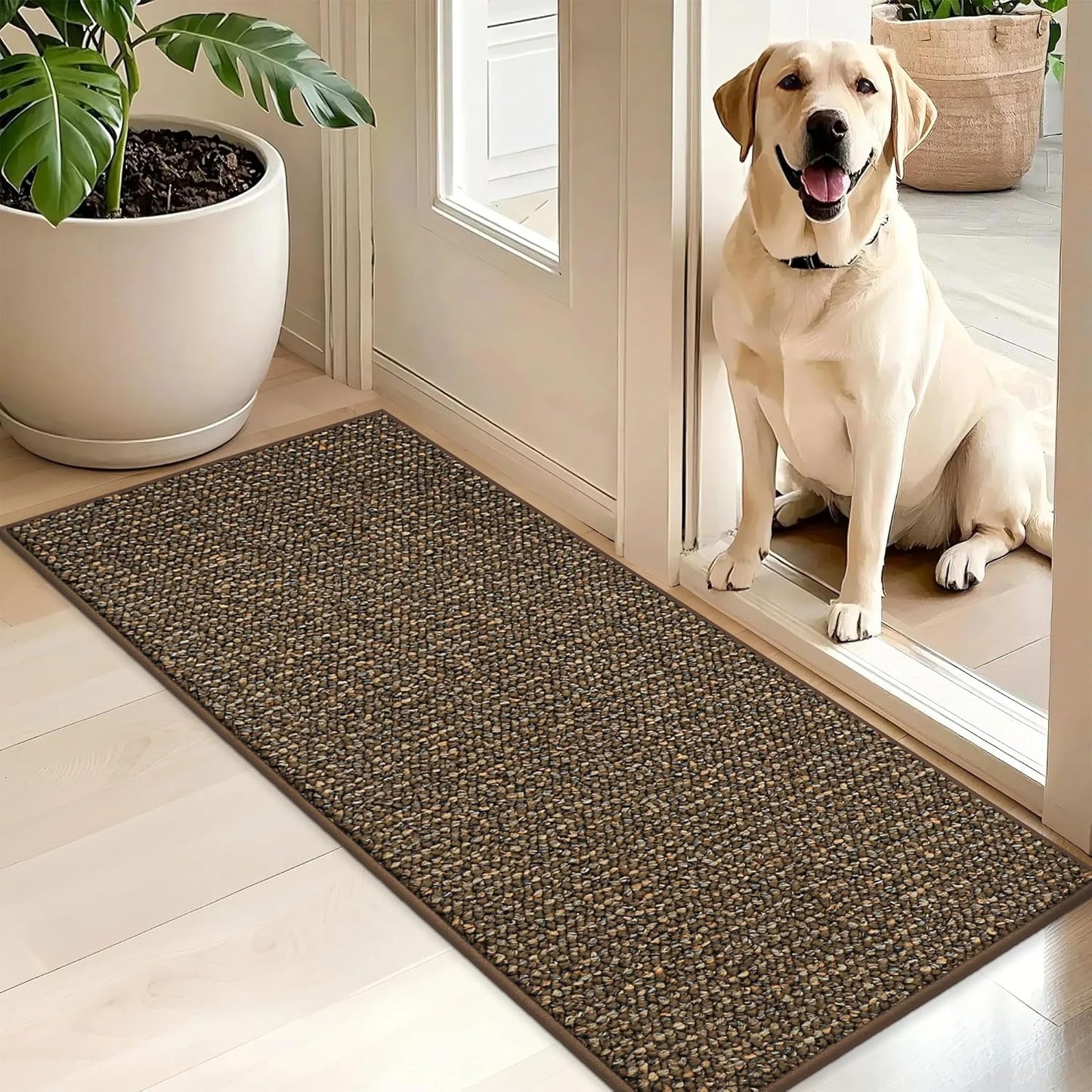 BEQHAUSE Dirt Trapper Door Mat 20" x 48", Non-Slip Washable Doormats Entrance Mat, Dirt Resistant and Absorbent Welcome Mat, Low Profile Floor Mats for Front Back Door and Entryway, Brown