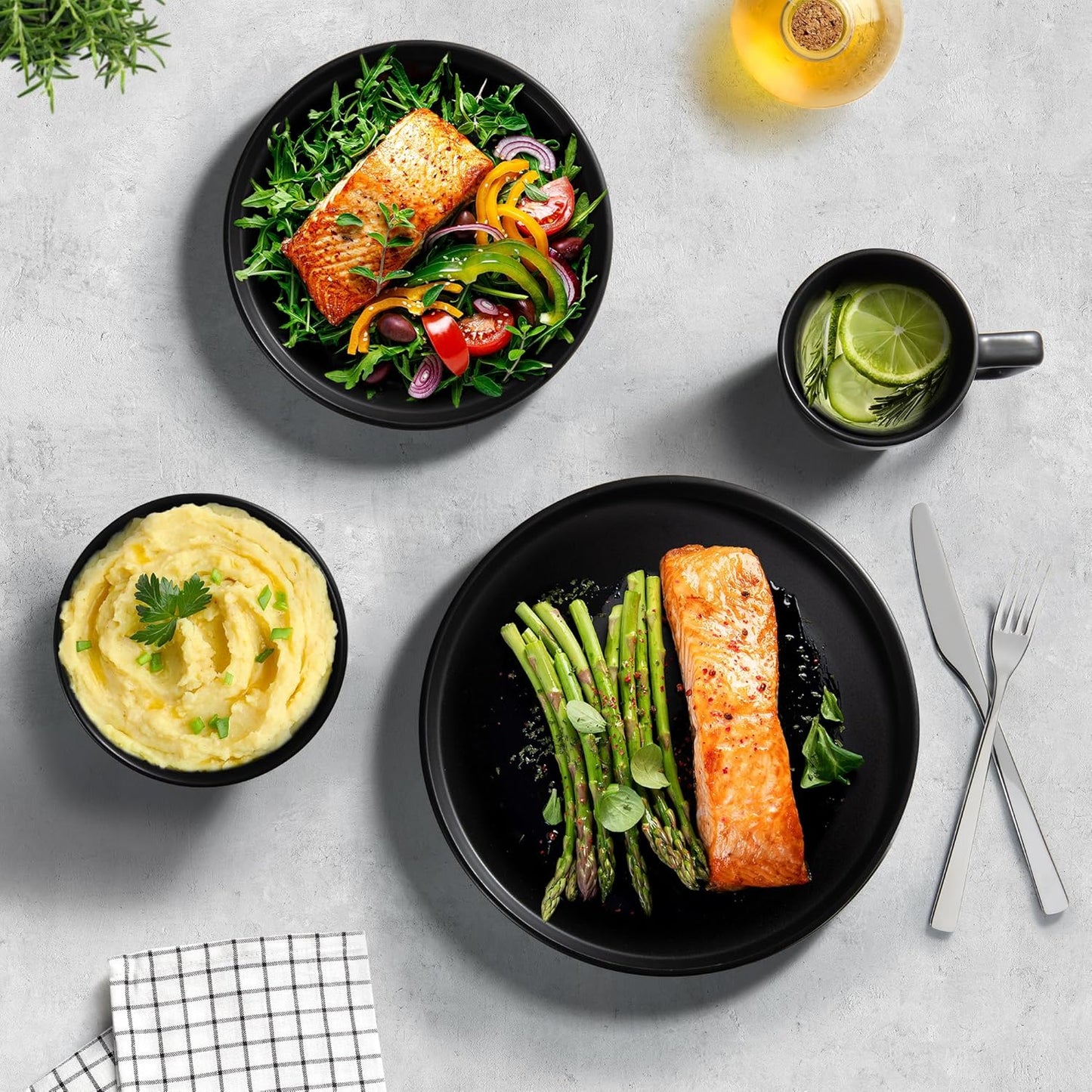 Zulay Kitchen Terra Plates and Bowls Sets, 16 Piece Modern Stoneware Dish Set for 4, Chip and Scratch Resistant Ceramic Dinnerware Set, Microwave and Dishwasher Safe, Matte Black