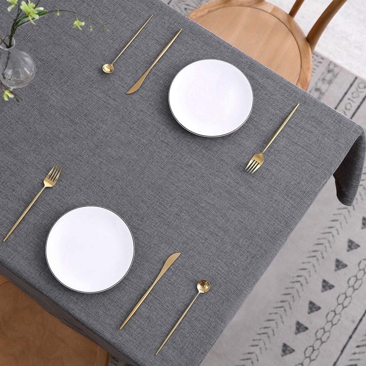 maxmill Flaxy Faux Linen Tablecloth with 2-Tone Slubby Texture Wrinkle Free Anti-Shrink Soft Table Cloth for Kitchen Dining Tabletop for Outdoor and Indoor Use Rectangle 60 x 84 Inch Charcoal