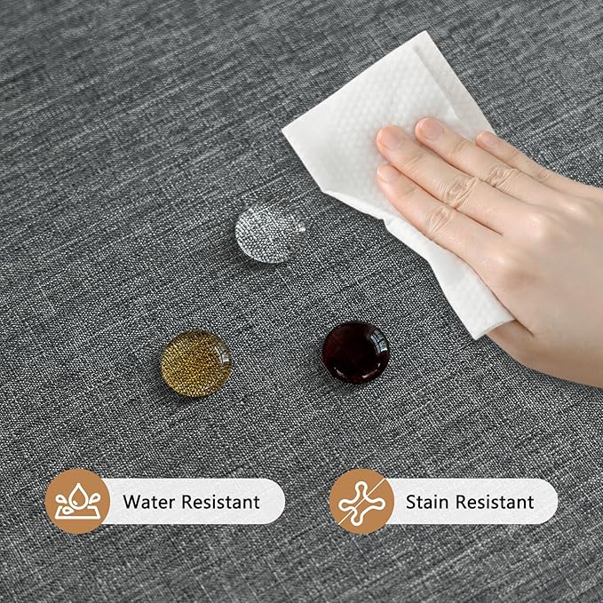 Fabric Rectangle Grey Table Cloth, Faux Linen Textured Stain Resistant & Washable Rectangular Tablecloth, Reusable for Dinning Kitchen Party, 52 x 70 Inch