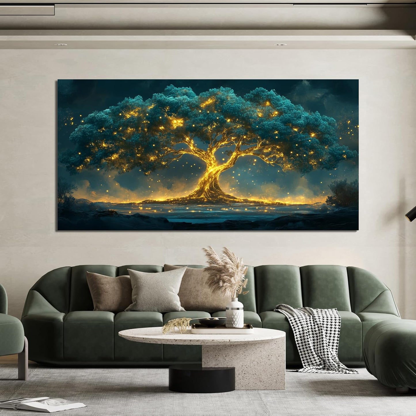 Canvas Wall Art Decor Canvas Art Wall Decor Green Wall Art Decor Large Tree of Life Wall Art for Living Room Oversized Wall Art Prints Gold Tree Wall Decor Art Artwork for Walls Home Office Decoration 35"X70"