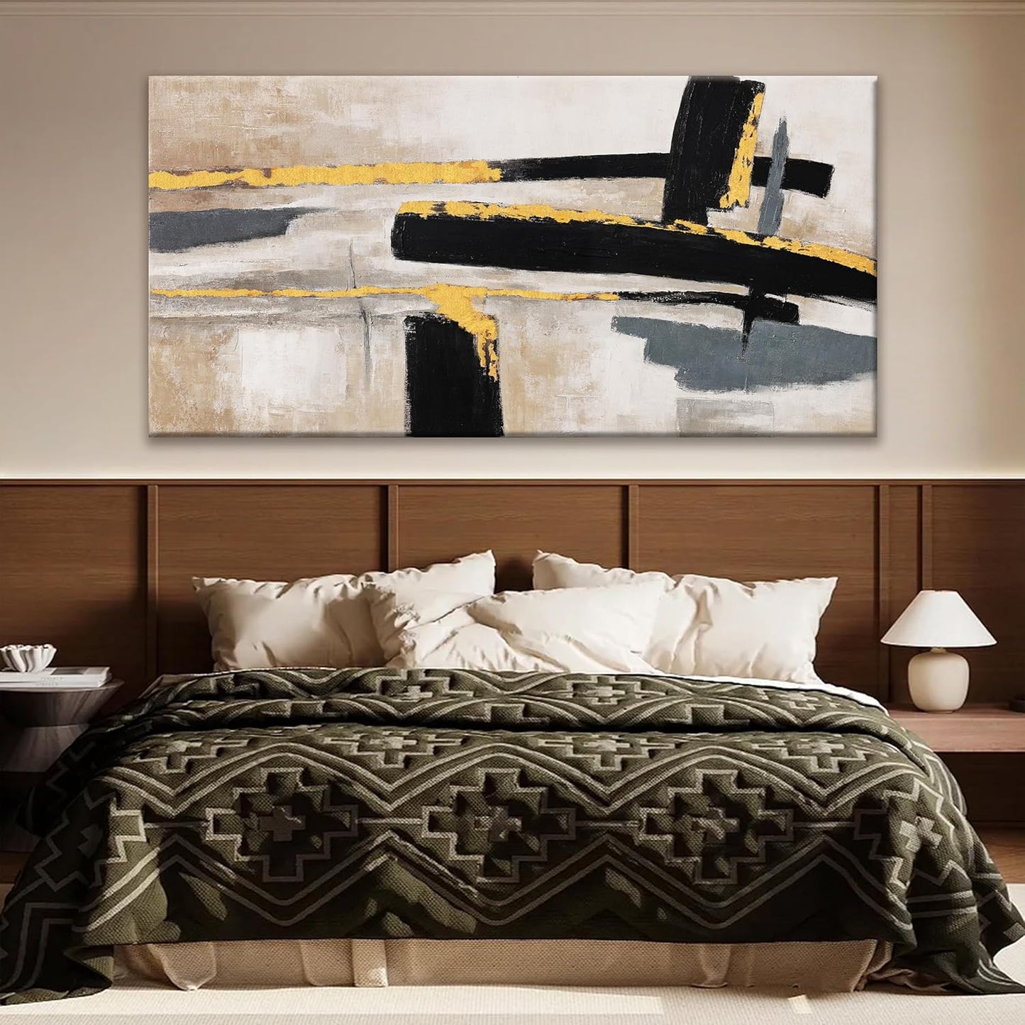 QSQ Abstract Wall Art Decor Large Canvas Wall Art Decor Prints Black And Gold Wall Art Decor Modern Paintings Home Wall Decorations For Living Room Wall Bedroom Kitchen Office Decor 29" × 58"