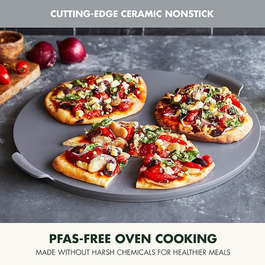 GreenPan Premiere Ovenware Healthy Ceramic Nonstick 16.5" Pizza Pan, PFOA and PFAS-Free, Warp-Free Bakeware, Durable Quick Heating Baking Tray, Oven and Broiler Safe to 600F, Dishwasher Safe, Gray