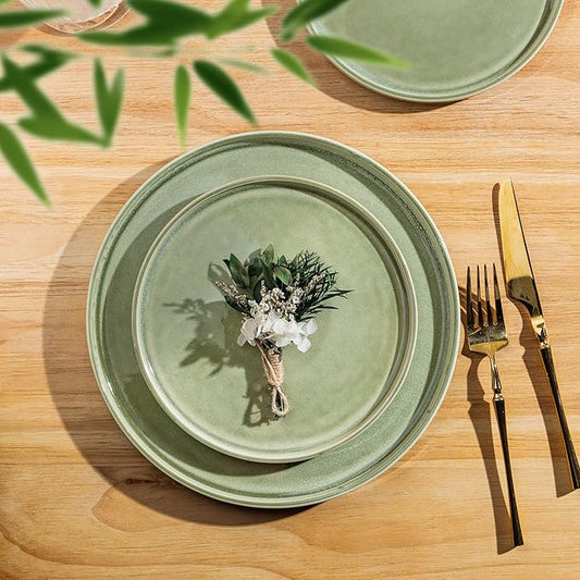 AmorArc Ceramic Dinnerware Sets, Handmade Reactive Glaze Stoneware Plates and Bowls Sets,Highly Chip and Crack Resistant | Dishwasher & Microwave Safe Dishes Set, Service for 8 (24pc)