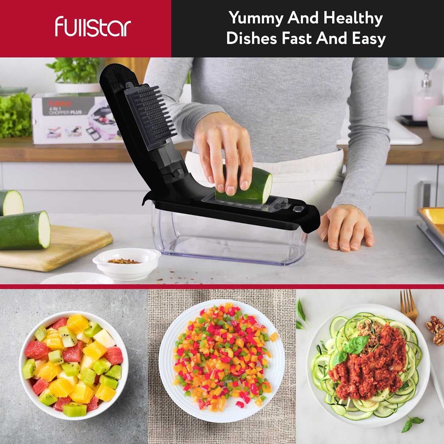 Fullstar The Original Pro Chopper - Vegetable Chopper and Spiralizer, Food Chopper with Container, Fruit Slicer, Kitchen Gadgets & Accessories, Home Essentials (2 in 1, Black)