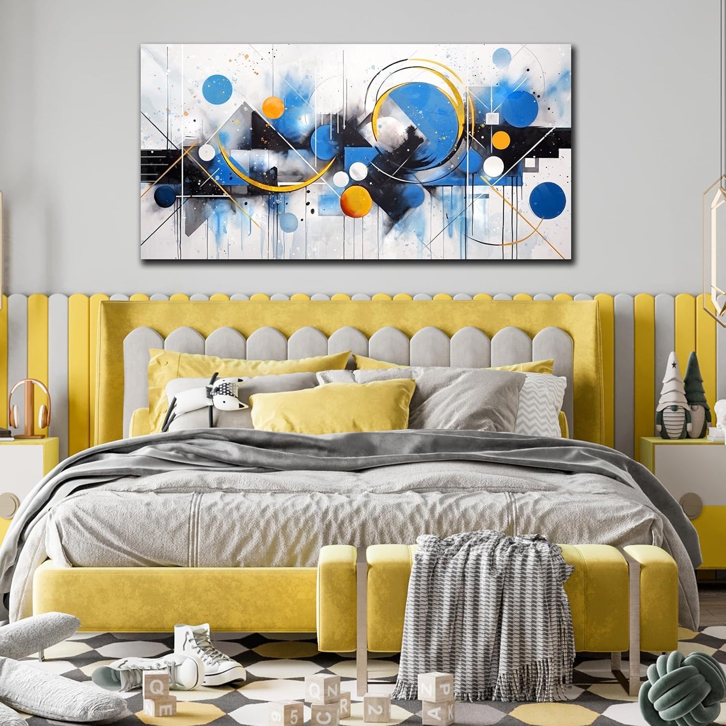 Blue Minimalist Art Wall Decor - Large Abstract Wall Art for Bedroom Office Wall Decor Ready to Hang Size 29" x 59"