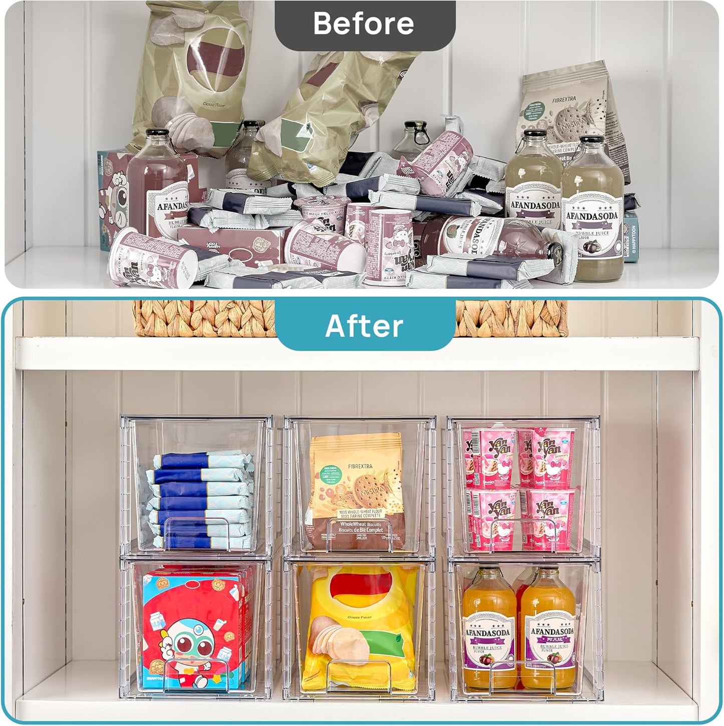 Vtopmart 8 Pack Large Stackable Storage Drawers,Clear Acrylic Drawer Organizers with Handles, Easily Assemble for Fridge, Bathroom,Kitchen Undersink,Cabinet,Pantry Organization and Storage