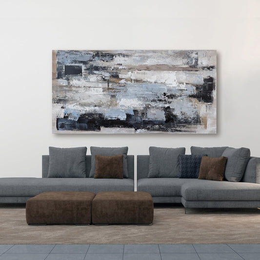 KUPTEU Canvas Wall Art Decor Large Canvas Wall Art For Living Room Abstract Art Blue Black Wall Art Prints Large Art Work for Wall Decor Highland Cow Pictures for Bedroom Office Decor 29"x58"