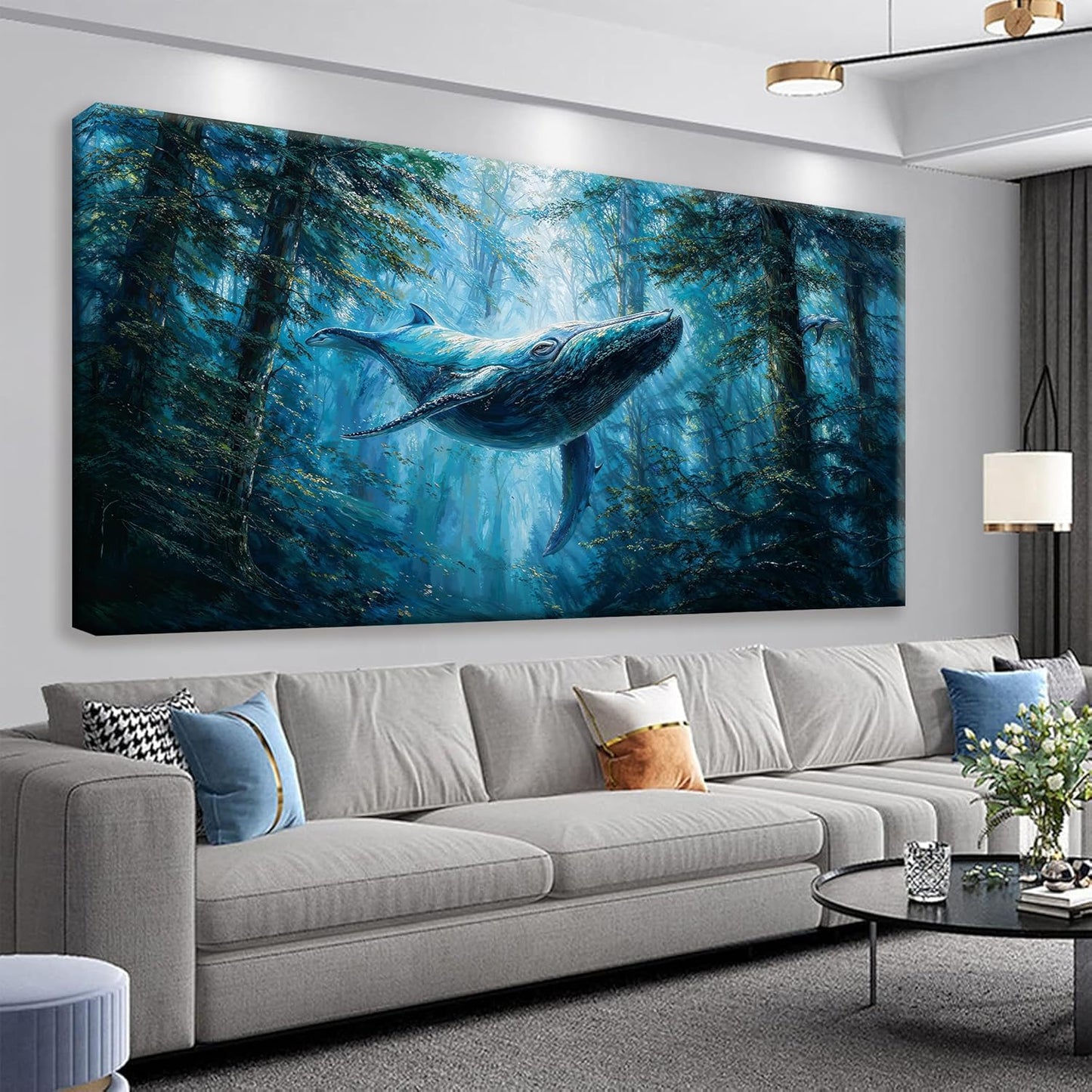 Wall Art For Living Room Large Size Canvas Art Wall Decor For Office Modern Bedroom Decorations Blue Whale Landscape Pictures Paintings Artwork Wall Mural Aesthetic Artwork 29 X 58 In