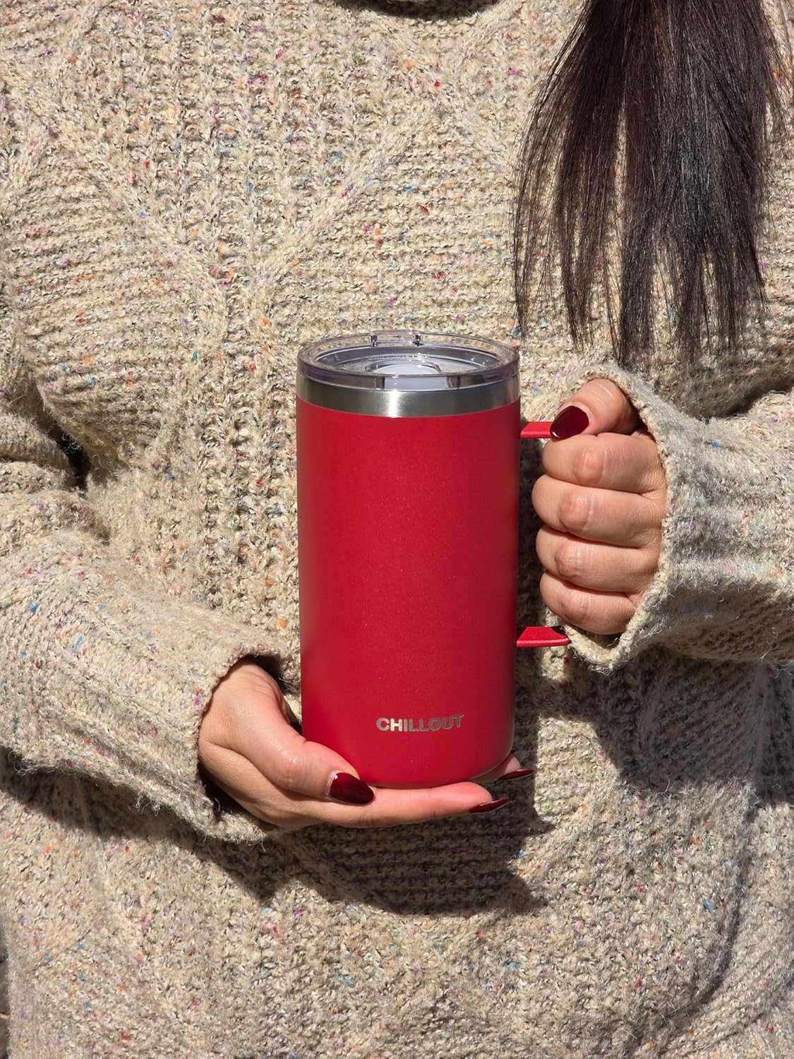 CHILLOUT LIFE Stainless Steel Vacuum Insulated Coffee Mug 16 oz (Set of 2) with Handle and Lid, Large Thermal Camping Coffee Mugs with Sliding Lid for Men & Women, Keeps Your Beverages Hot & Cold