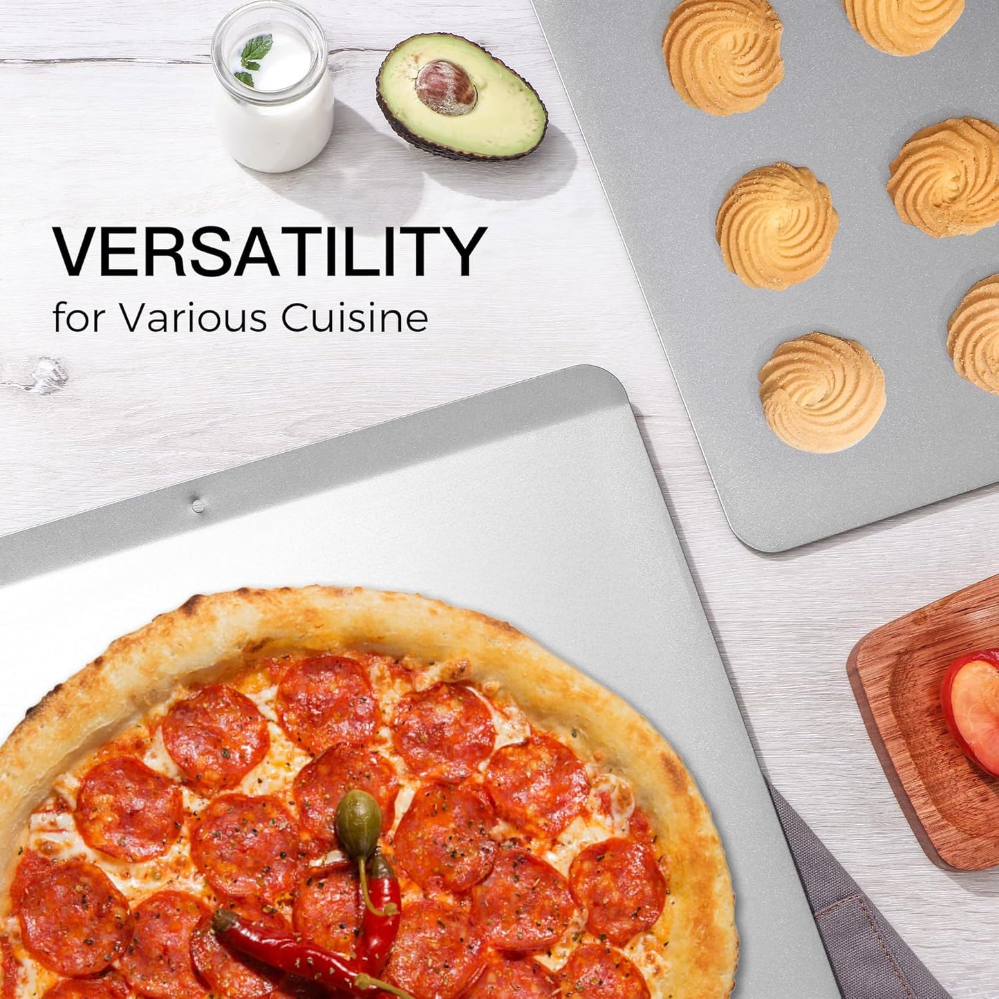 HONGBAKE 2 Pieces Large Flat Cookie Sheet No Edges, Nonstick Insulated Baking Pan, Commercial Oven Trays for Cooking, 16" X 14", Grey