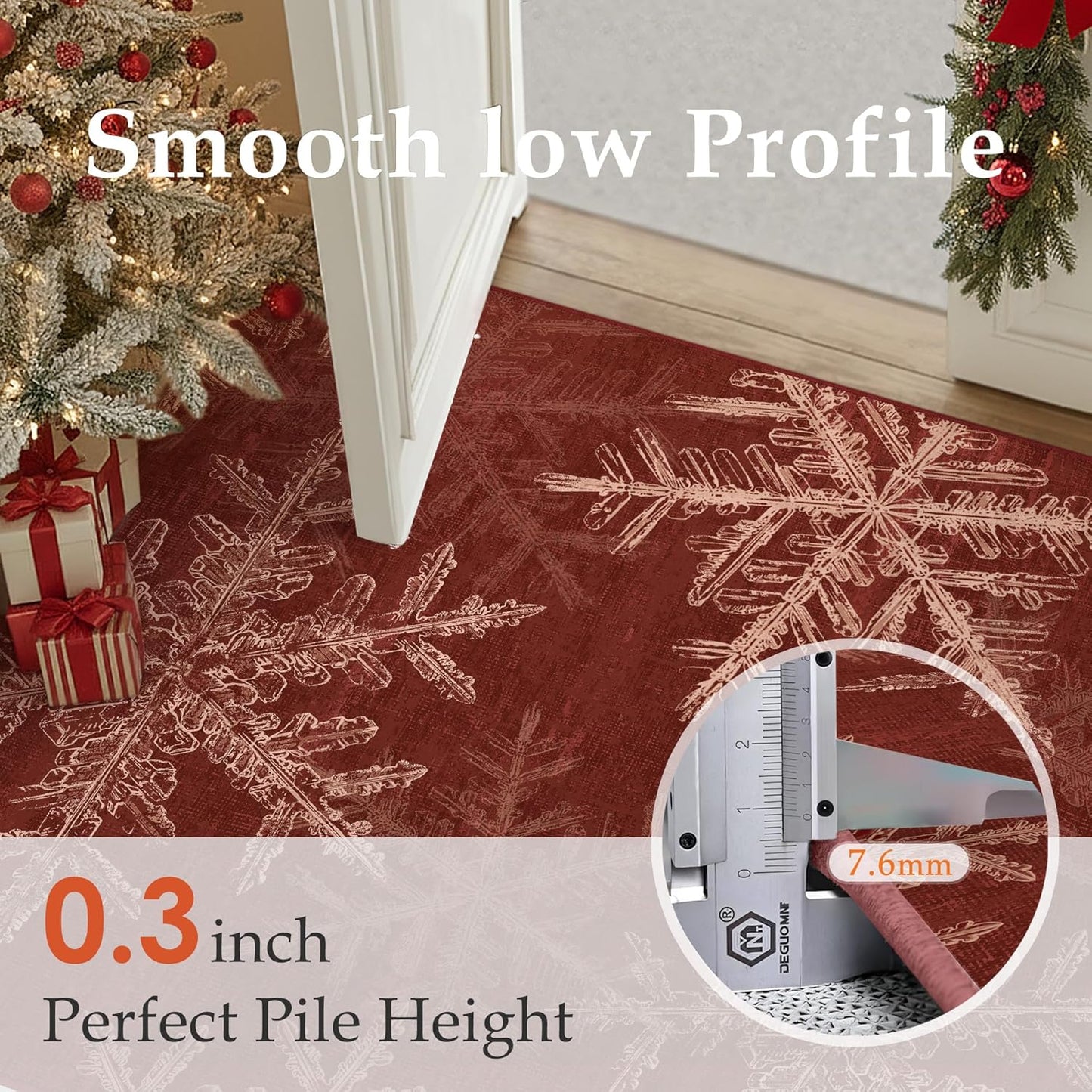 Snowflake Runner Rug 2x8 Red Christmas Hallway Carpet Washable Bedroom Carpet Xmas Holiday Decor Non Slip Kitchen Mat Indoor Decorative Throw Rug Dining Room Laundry Room Living Room