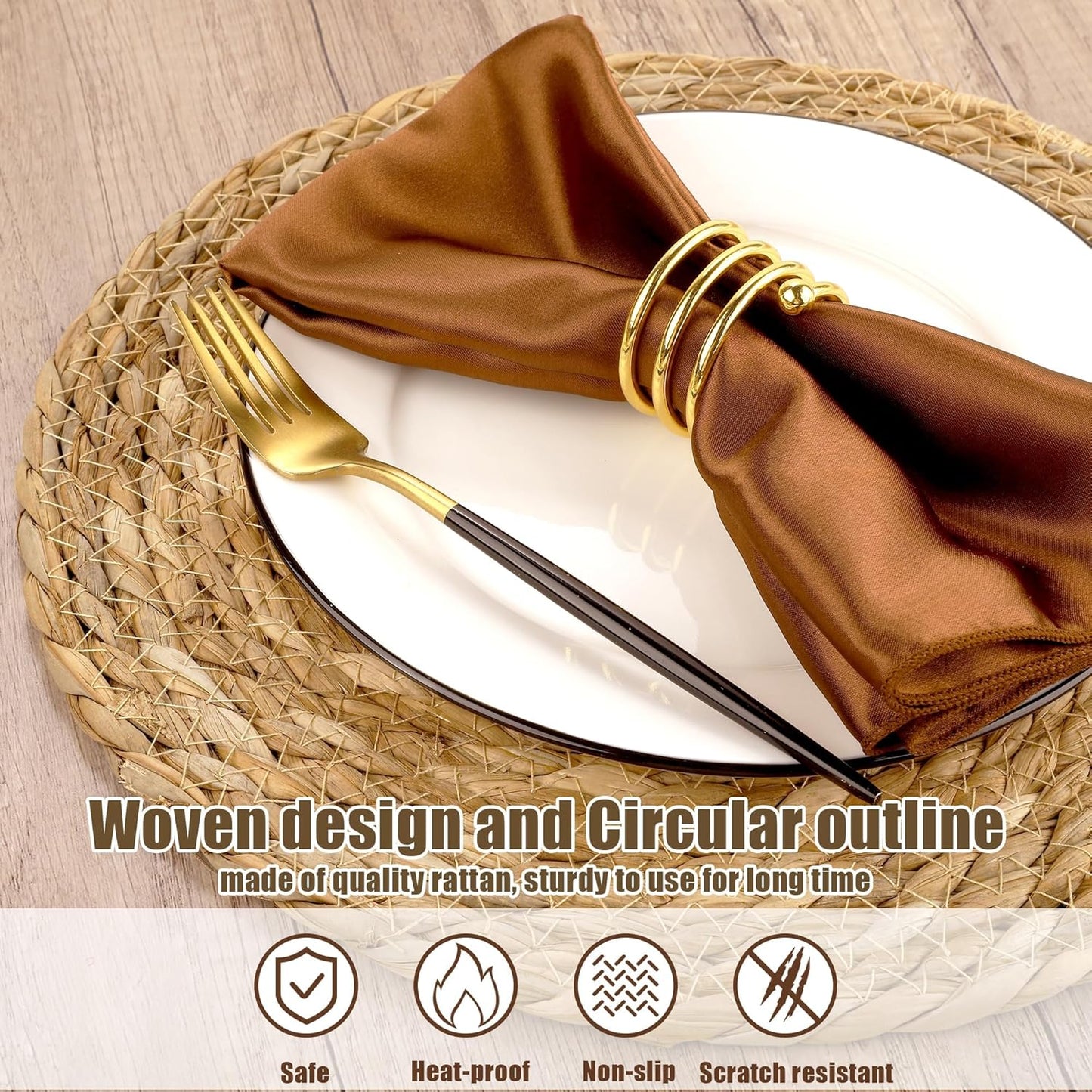 Set of 24 Round Woven Placemats 13.8 Inches Bulrush Placemats Natural Hand-Woven Boho Rattan Placemats Wicker Table Mats Farmhouse Weave Place Mats for Home Dining Table