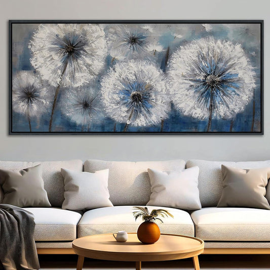Blue Dandelion Canvas Wall Art Print Picture for Living Room Large White Flower Flora Home Bedroom Decoration Modern Framed Artwork Decor Living Room Pictures Sofa Paintings