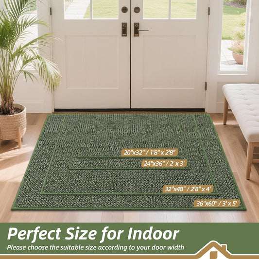 BEQHAUSE Dirt Trapper Door Mat 24" x 36", Non-Slip Washable Doormats Entrance Mat, Dirt Resistant and Absorbent Welcome Mat, Low Profile Floor Mats for Front Back Door and Entryway, Green