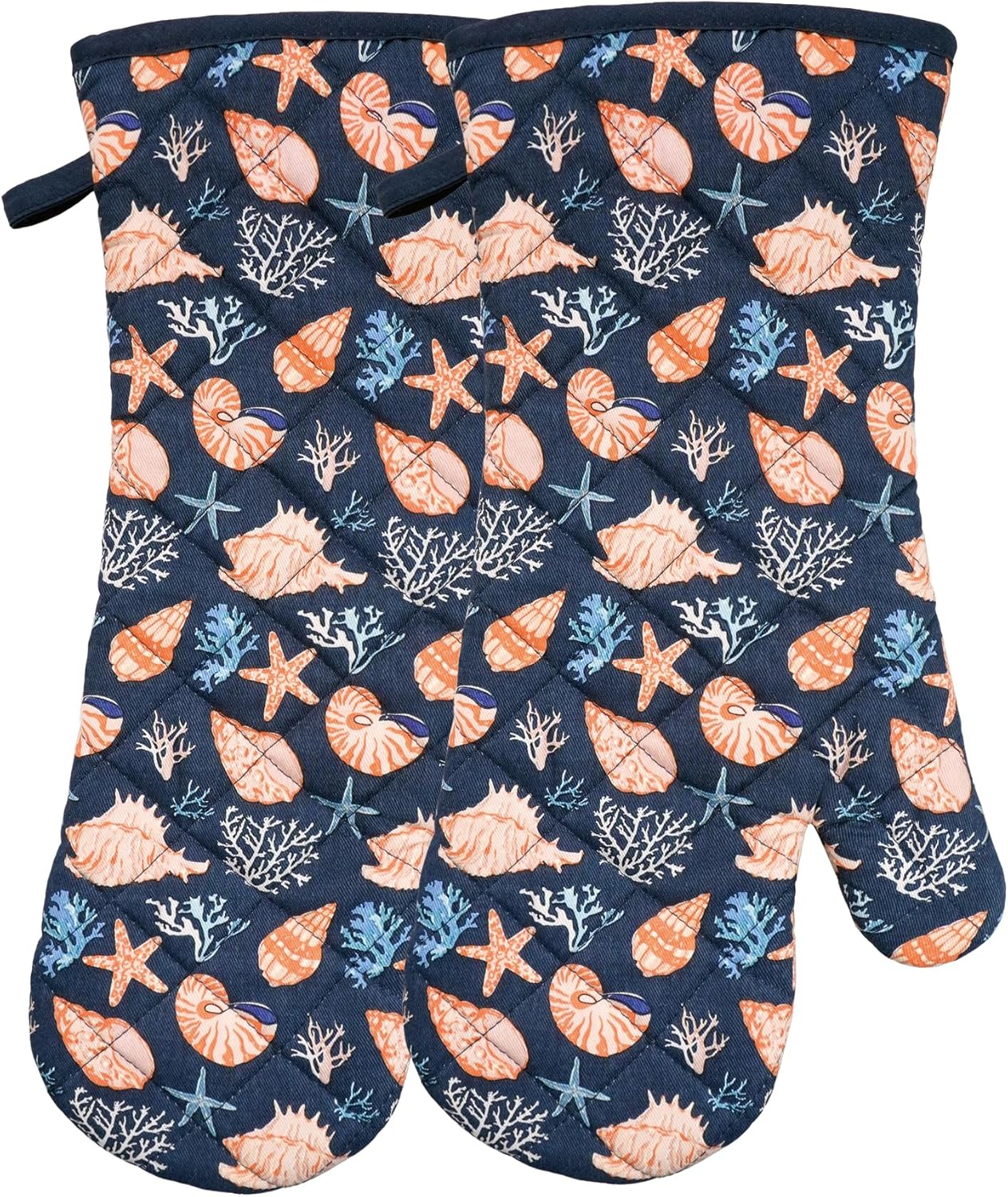 Oven Mitts Cotton Fashion Cute Cowry Design 1pair Heat Resistant Oven Gloves Safe Cooking Baking Grilling Barbecue Machine Washable Pot Holders (Cowry)