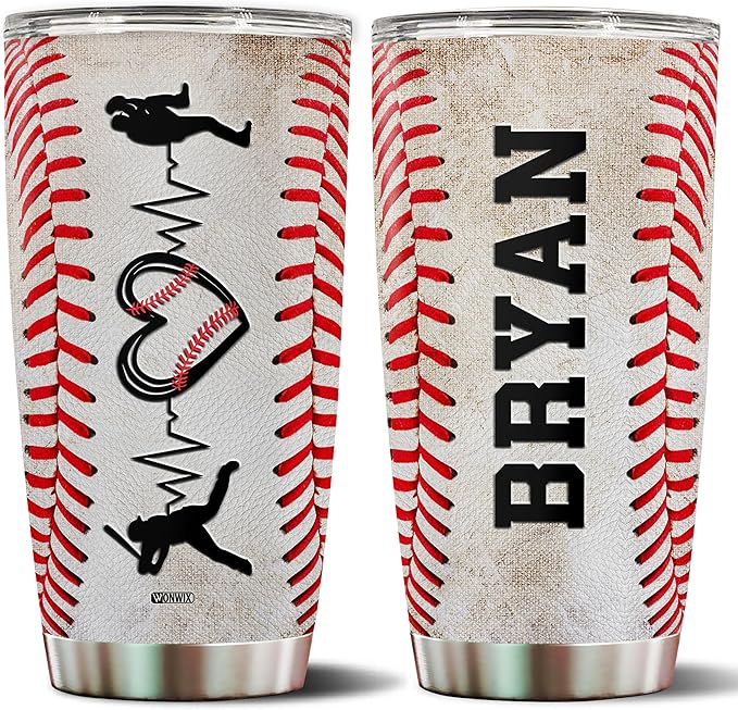 Personalized Baseball Tumbler Gifts 20oz Travel Cup Coffee Mug Stainless Steel Insulated with Lid Gift for Men Women Sports Lovers Baseball Fan Players Coach