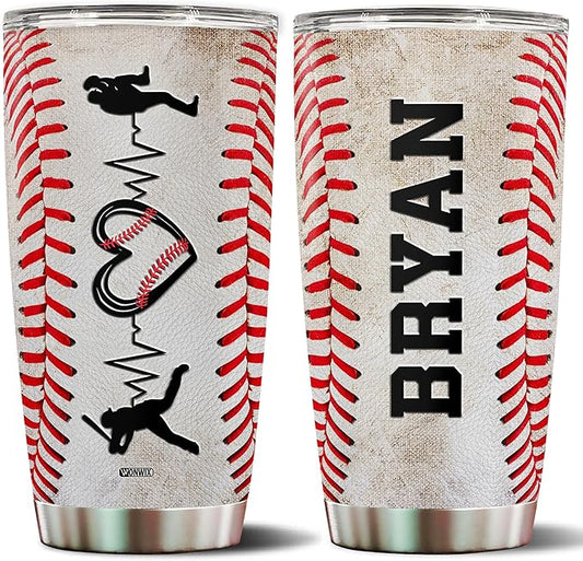 Personalized Baseball Tumbler Gifts 20oz Travel Cup Coffee Mug Stainless Steel Insulated with Lid Gift for Men Women Sports Lovers Baseball Fan Players Coach