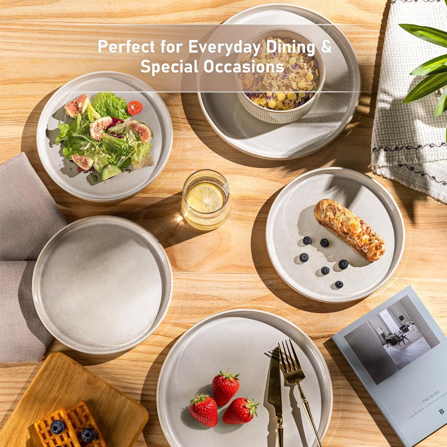 GBHOME Stoneware Dinnerware Sets for 4,Round Reactive Glaze Ceramic Plates and Bowls Set,Highly Scratch Resistant | Dishwasher & Microwave Safe Dishes Set,Service for 4(12Pcs)