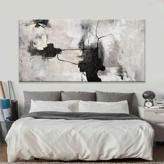QSQ Black And Off-White Large Abstract Wall Art For Living Room Decor Grunge Room Decor Art Canvas Art Wall Decor 29" X 58" Painting Wall Art For Bedroom Home Office Artwork