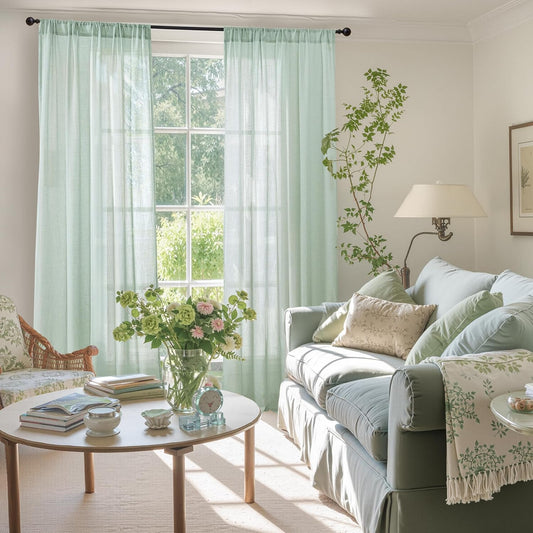 BGment Light Green Linen Semi Sheer Curtains 84 Inches Long for Living Room - Boho Sage Drapes Light Filtering Window Treatments with Rod Pocket for Dining Bedroom, 2 Panels Set, 52 X 84 Inch