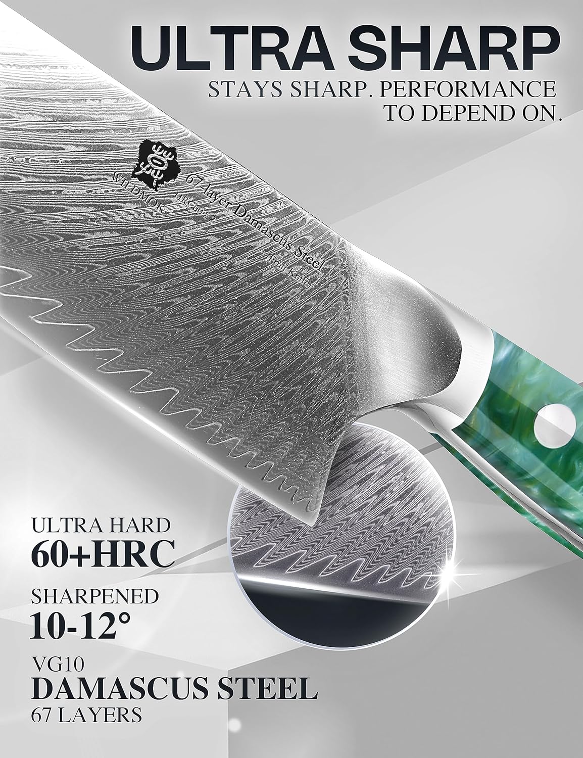 WILDMOK Professional Kitchen Knife Sets 3 PCS,Damascus Steel Chef Knife Set, 3PCS Ultra Sharp Japanese Kitchen Knives, Ergonomic Resin Handle Elegant Gift Box for Home or Restaurant