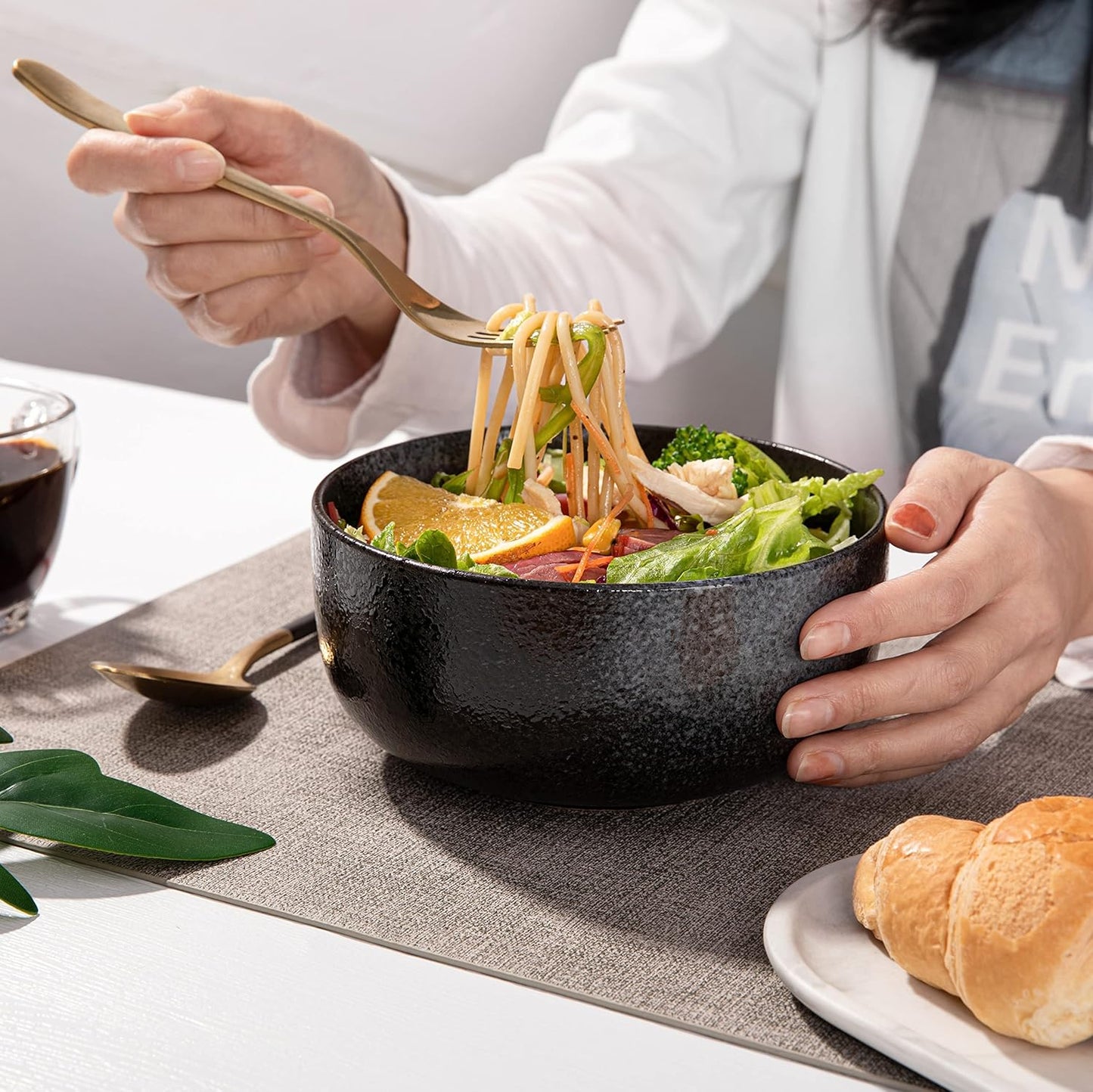 S&Q'S CERAMICS Soup Bowls - 36 Ounce Ceramic Bowl Set, Kitchen Bowls for Large Cereal, Noodle, Soup, Breakfast, Microwave and Dishwasher Safe, [Set of 4], Black and Grey