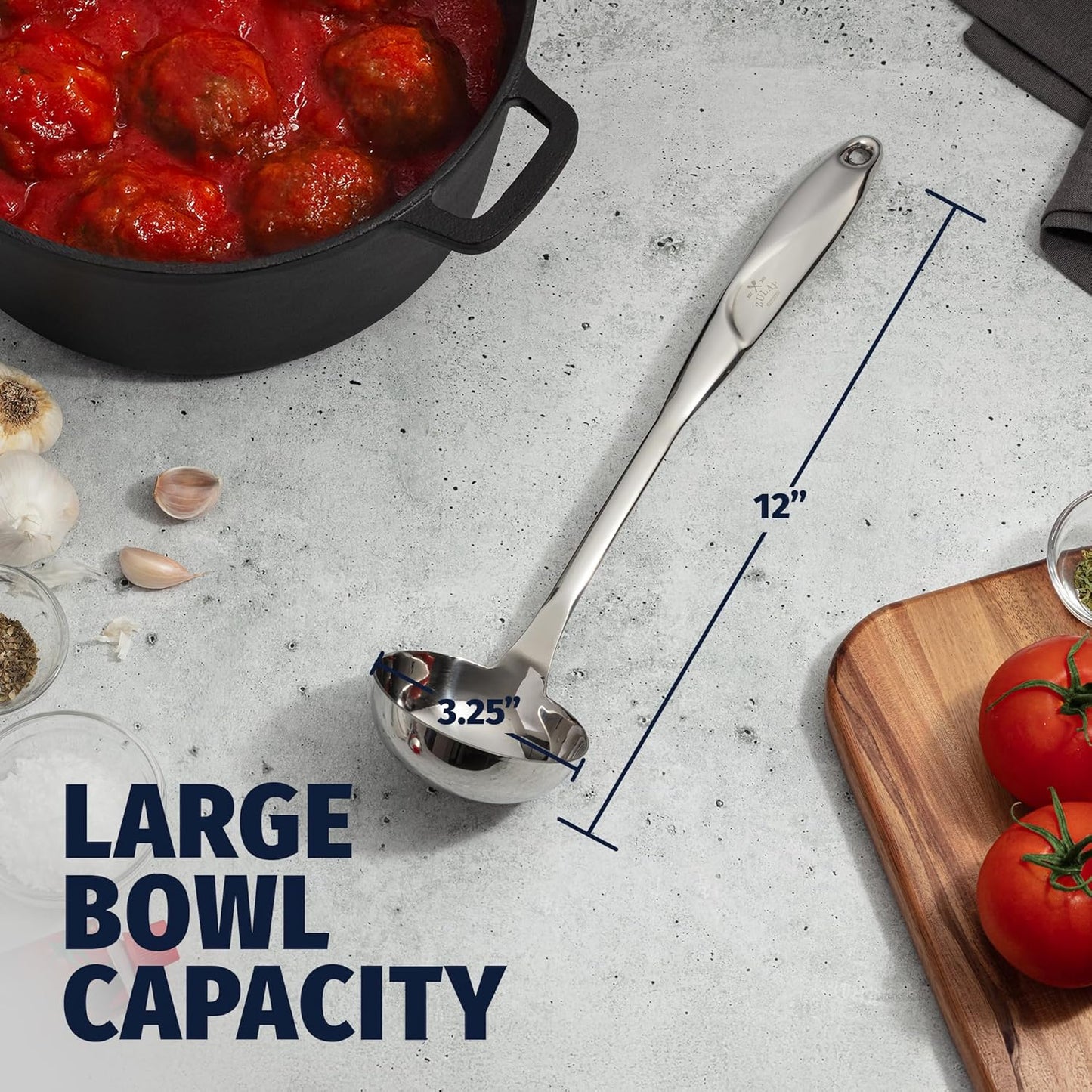 Zulay Kitchen Stainless Steel Soup Ladle - 13” Large Ladle for Soups, Stews & Sauces - Durable, Heat-Resistant, Rust-Proof & Dishwasher Safe Kitchen Utensil with Ergonomic Handle